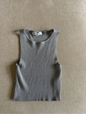 Zara Glitter Silver crop Top Tank size
